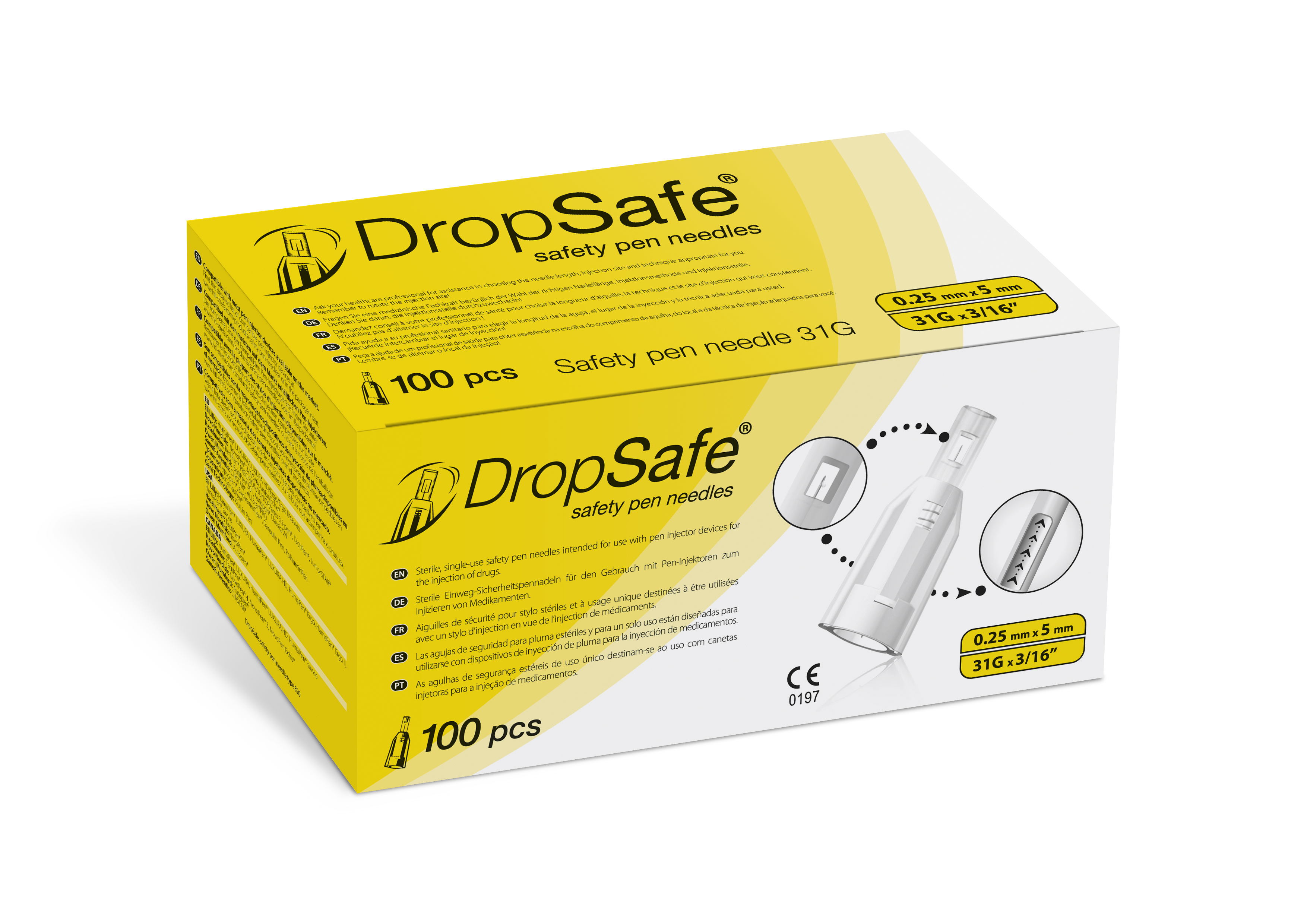 DropSafe safety pen needle 31G 5mm, Packung à 100 Stück