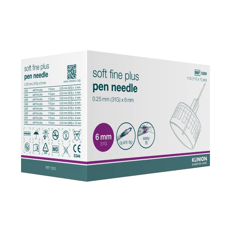 klinion soft fine plus Pen-Nadeln 0,25mm 31G x 6mm, Packung à 110 Stück