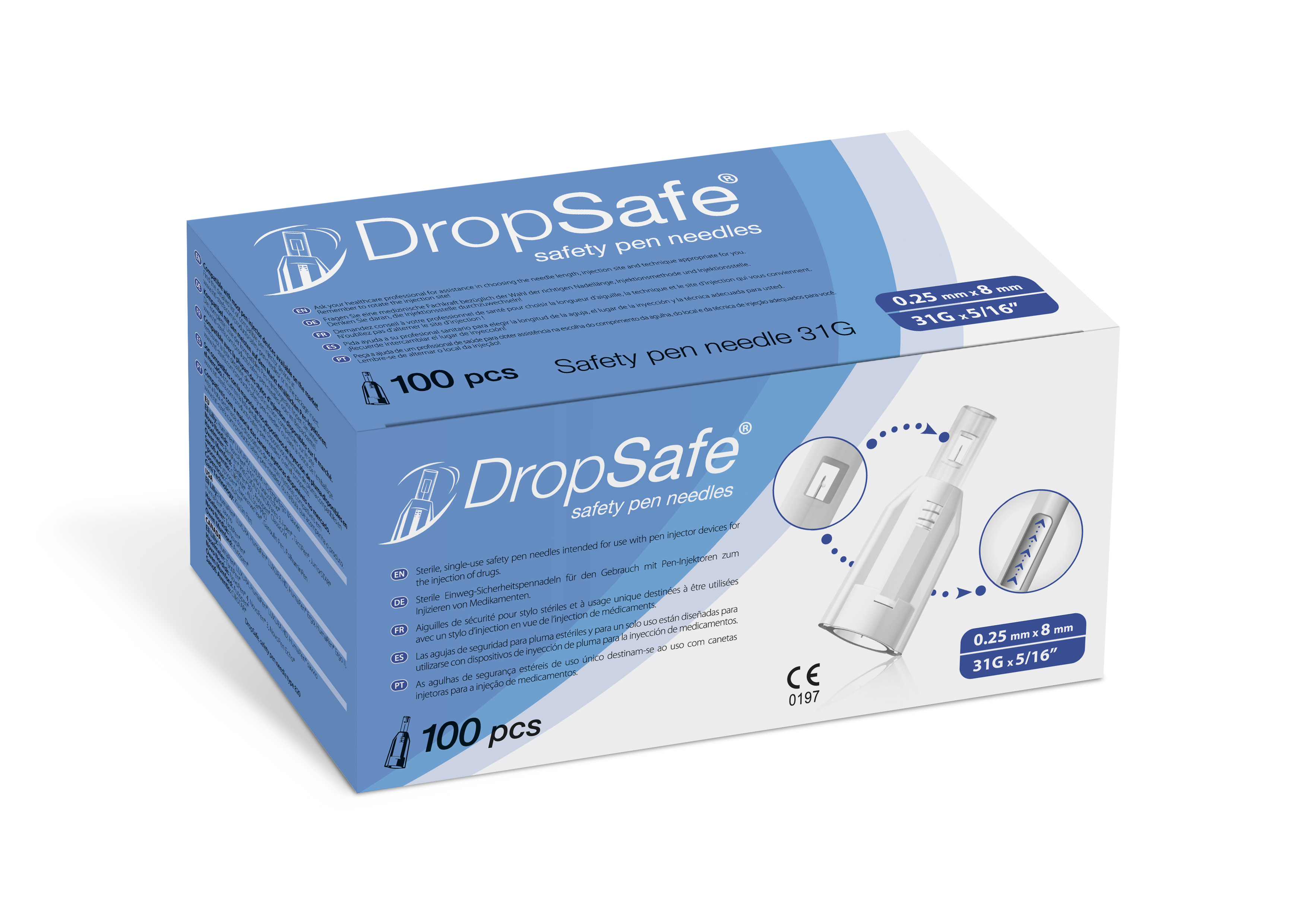 DropSafe safety pen needle 31G 8mm, Packung à 100 Stück