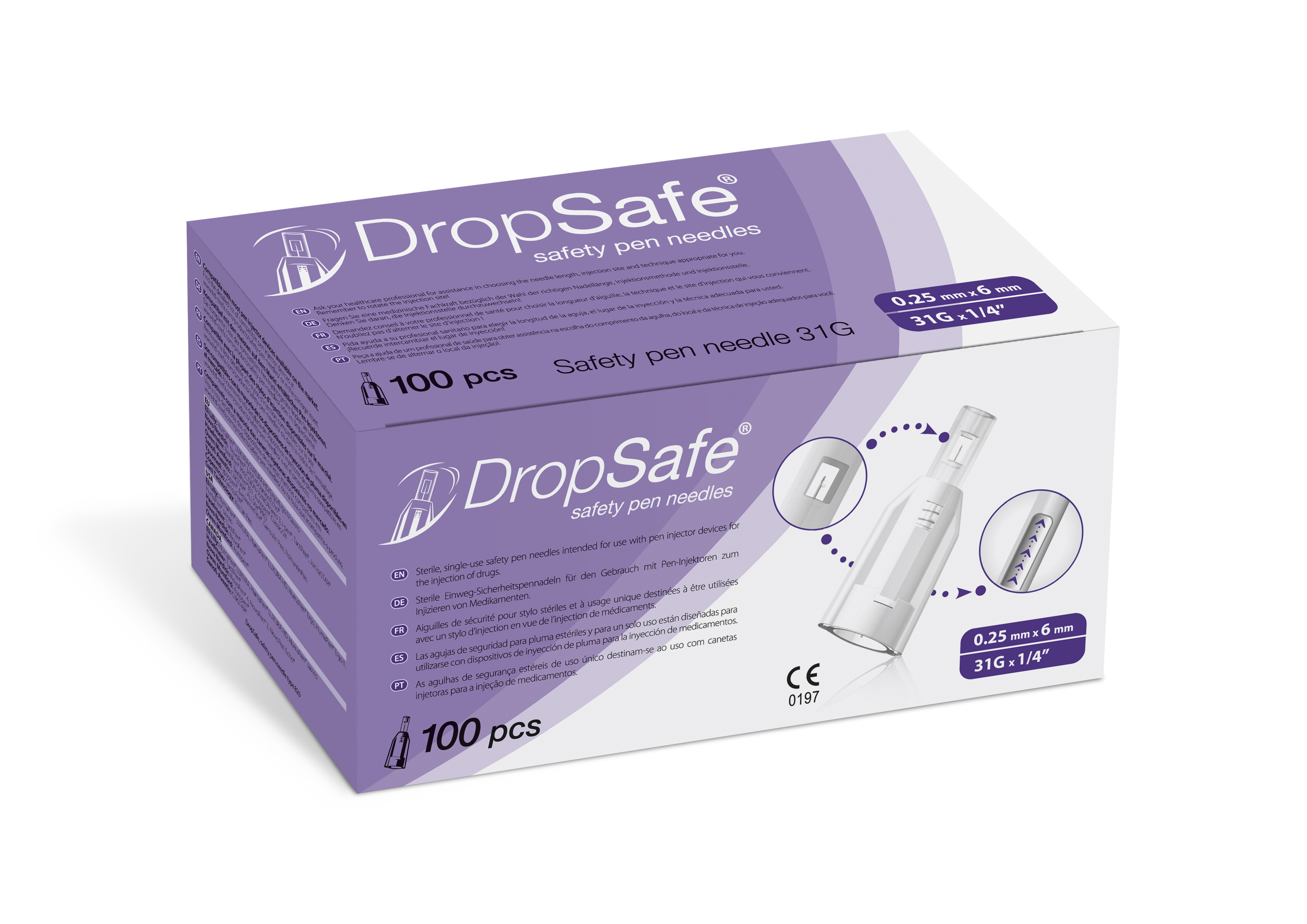 DropSafe safety pen needle 31G 6mm, Packung à 100 Stück