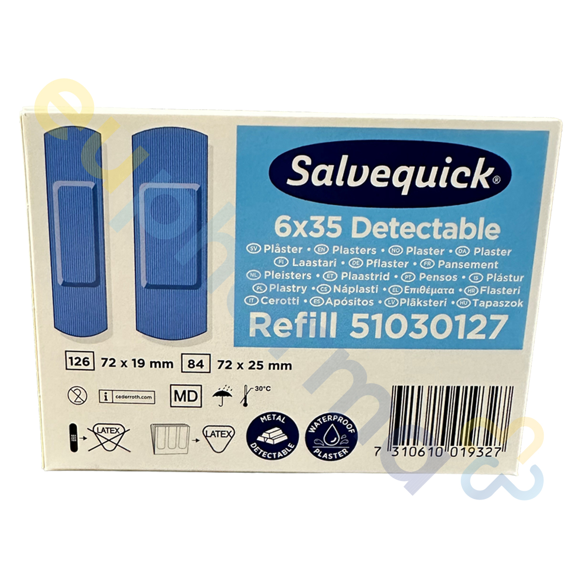 CEDERROTH Salvequick Blue Detectable Pflastermix, Packung à 6 x 35 Stück
